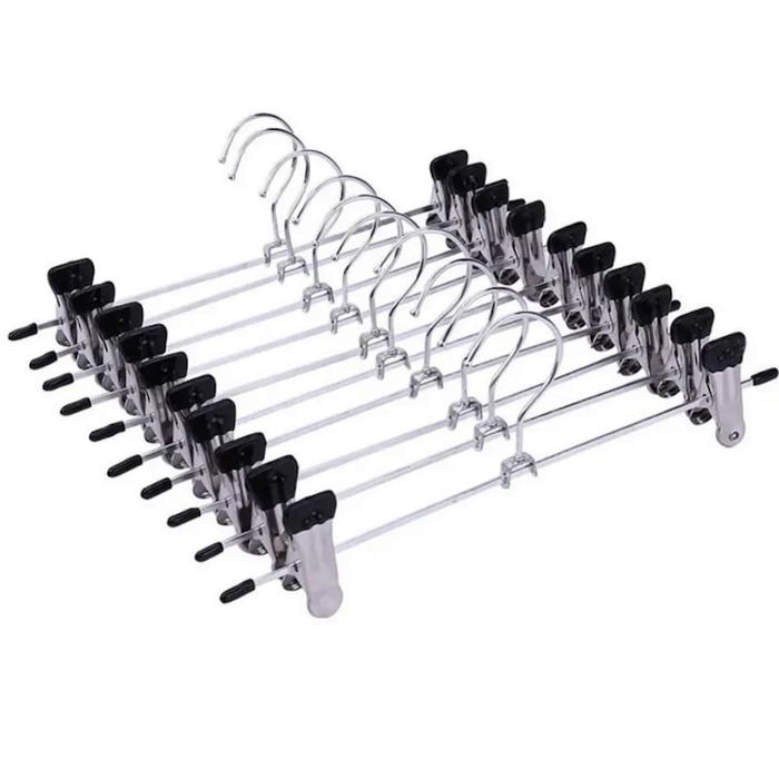 Set 10 umerașe ( 40 cm ) cu cleme, pentru fuste și pantaloni, Inox/Silicon, Argintiu, 40 cm