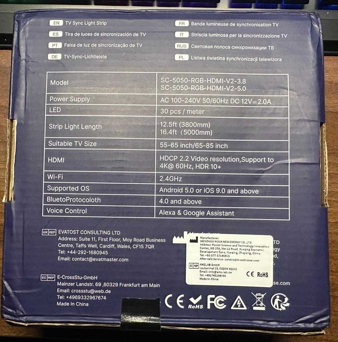 Banda LED RGB Smart Wi-Fi cu HDMI Sync pentru TV, Consola, PC 4K HDR