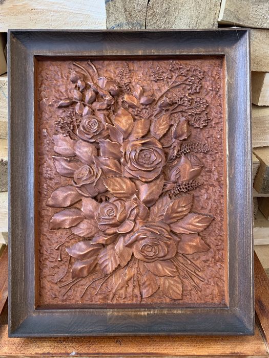 Дърворезба пано "Цветя"