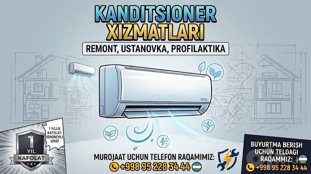 Kanditsioner ustanofka remont profilaktika diagnostika qilamiz