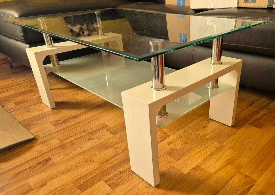 Masuta de cafea moderna – Sticla si cadru crem