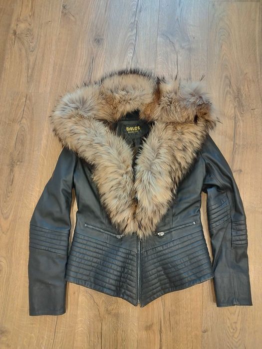 Дамско яке естствен пух и кожа