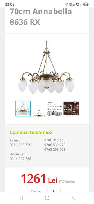 Candelabru Annabella  6 brațe, Ø70cm, bronz & sticlă -ca nou,impecabil