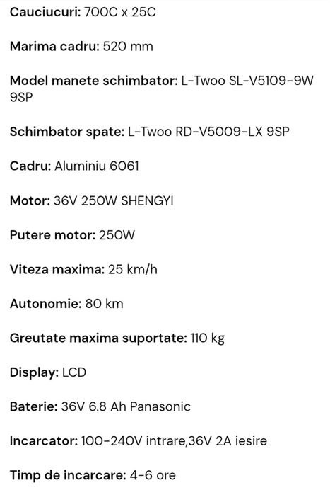 cursiera electrica usoara 16kg . autonomie 80 km
