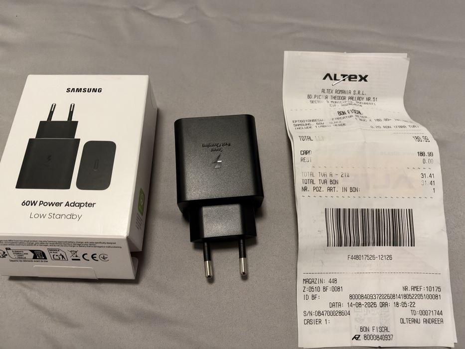 Încărcător Samsung original 60W USB-C – cutie originală, garanție Altex