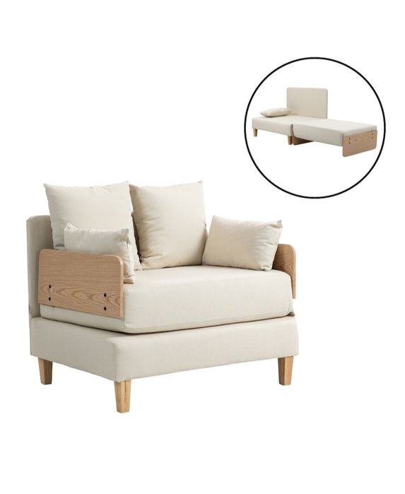 Fotoliu extensibil tapitat crem