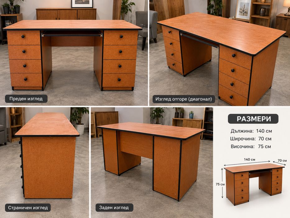 Практично офис бюро с 8 чекмеджета - 140×70×75 см