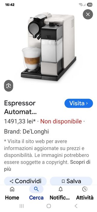 DELONGHI NESPRESSO automat cu lapte ( cappuccino)
