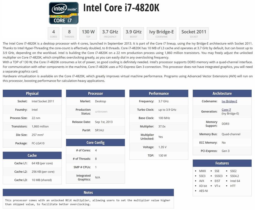 Процесор CPU Intel i7 4820K 2011 X79 10MB
