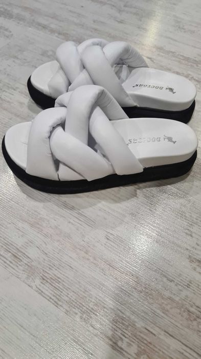 Дамски бели чехли, естествена кожа, Нови