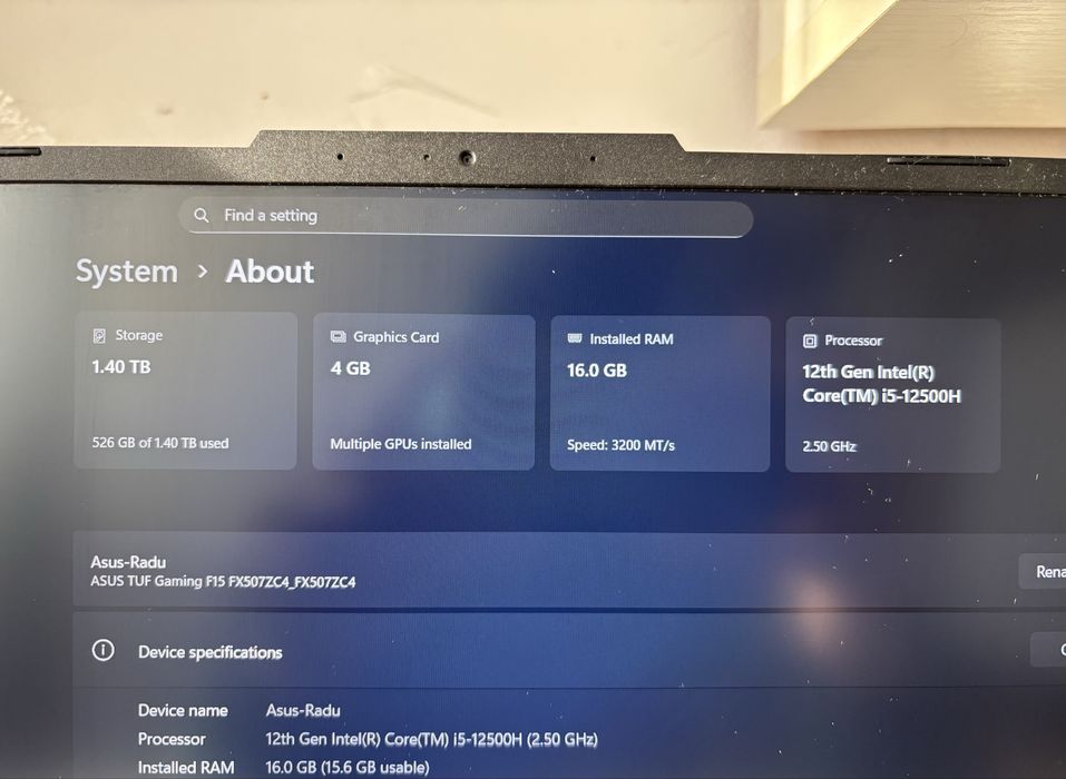 Laptop de gaming Asus TUF F15