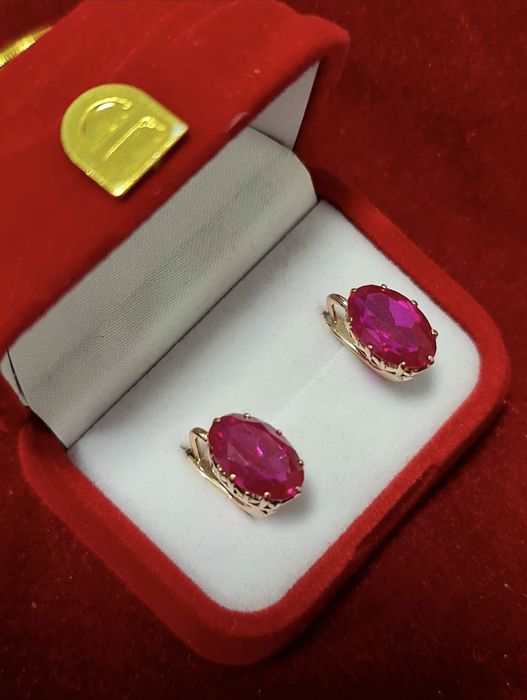 Золотые советские серьги с рубином 583 пробы