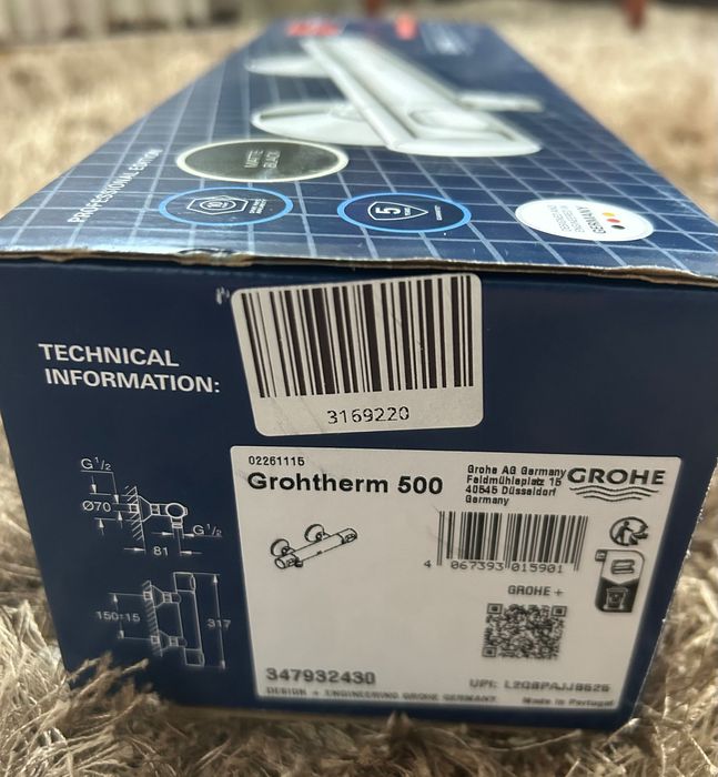 Baterie dus Grohe Grohtherm 500, aparenta, termostat negru mat