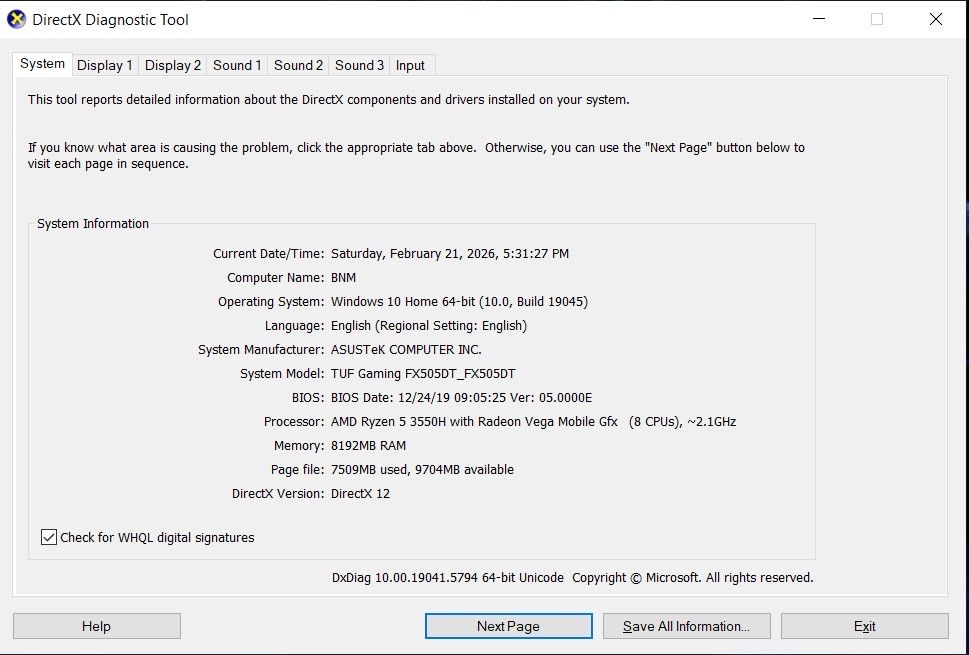 Asus TUF Gaming FX505DT - Ryzen 5 3550H