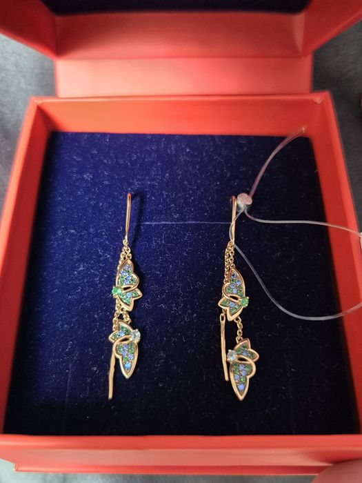 Новые золотые серьги протяжки Бабочки