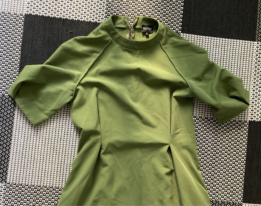 Rochie Bluzat Moda Urbana maxi verde retro cu maneci bufante