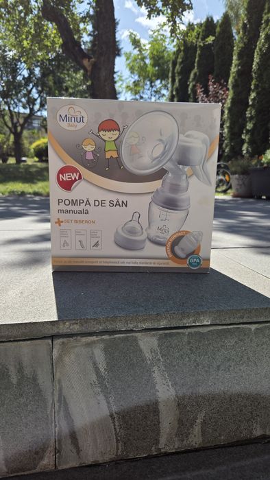 Pompă de sân manuală Minut Baby + Set Biberon Compact, BPA Free