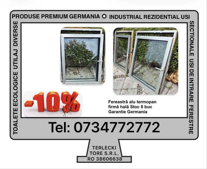 FEREASTRA ALUMINU GEAM TERMOPAN casa hala firma industrial H 122 x L 99 Stoc 8 buc Germania Garantie