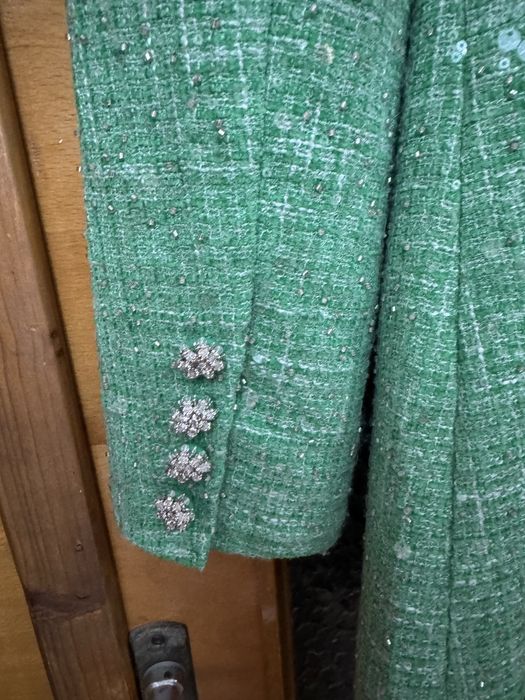 Self-Portrait Sequined Bouclé Mini Dress – Green