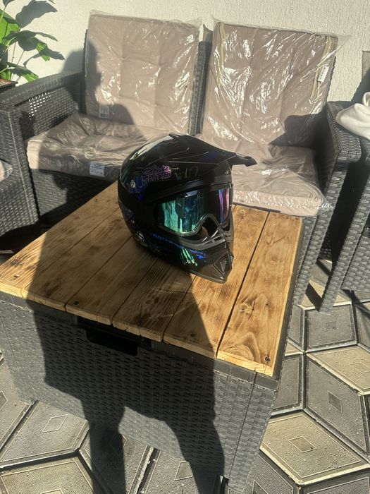 Set Cască Cross Blaze FX cu Mănuși, Ochelari, Cagulă și Suport de Perete pentru Motociclete, Dirt Bike, Enduro, Atv, Mărime L - Flytec™