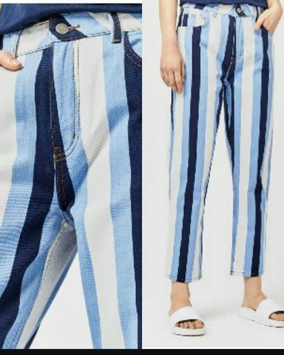 Blugi pantaloni talie inalta dungi bumbac