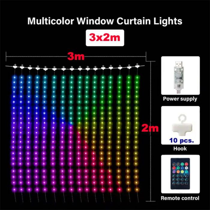 Интелигентна коледна завеса RGB, iDeal Led App, USB
