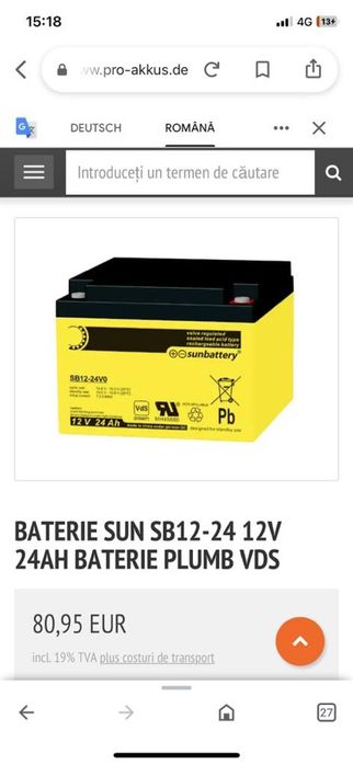Baterie Sunbattery 12V-24AH plumb  VDS