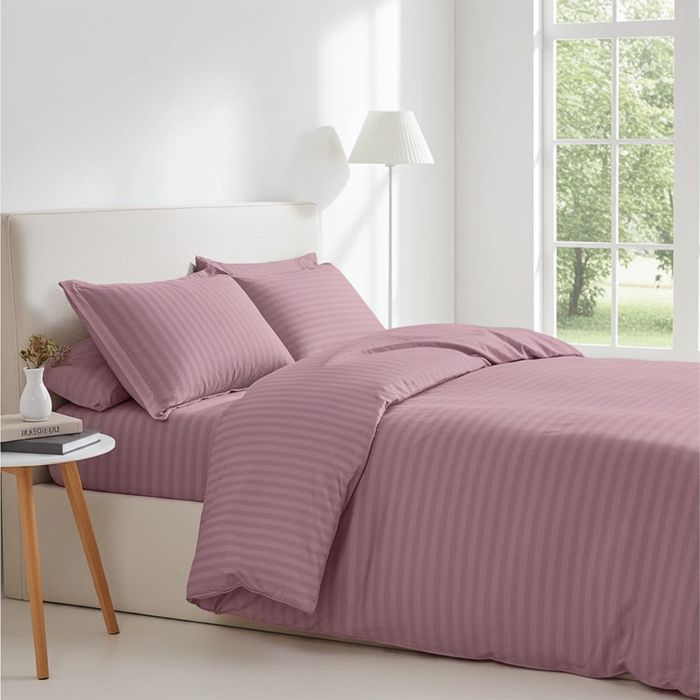 Lenjerie Damasc Madness Dx019, Damasc, 4 Piese, Cu Elastic, Roz