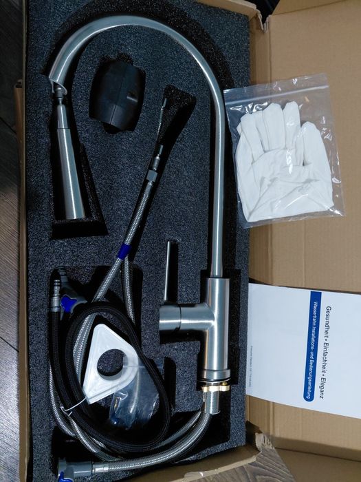 Baterie bucătărie 360° pivotantă cu pulverizator, Inox, Nou