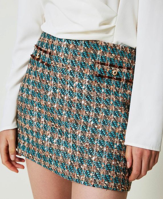 Къса пола Twinset,М и L/XL ,букле,тюркоаз/златисто,нова с етикет!
