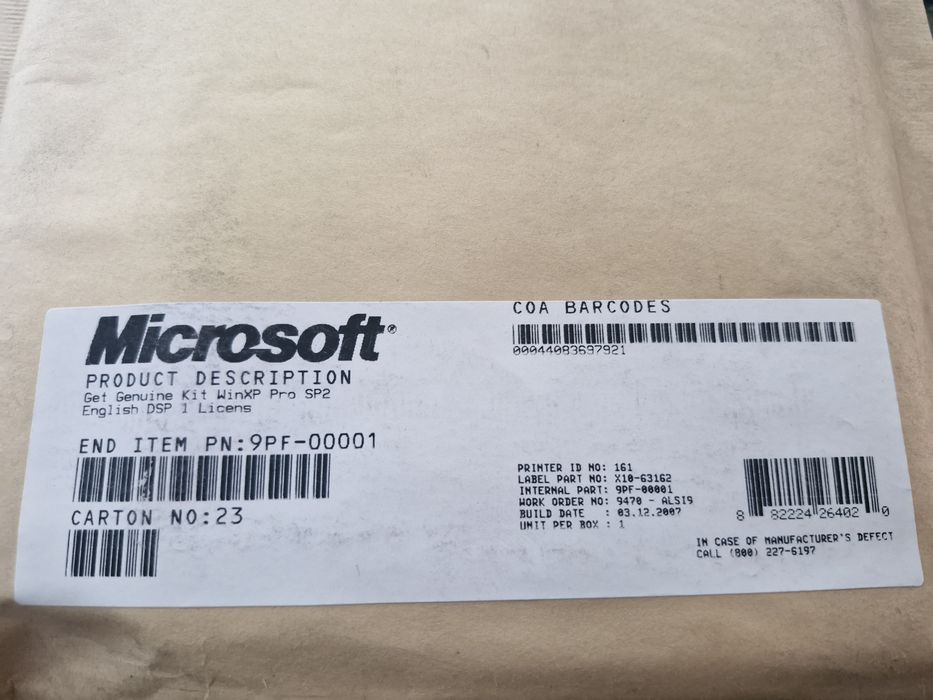 Диск установочный Microsoft windproof pro sp2
