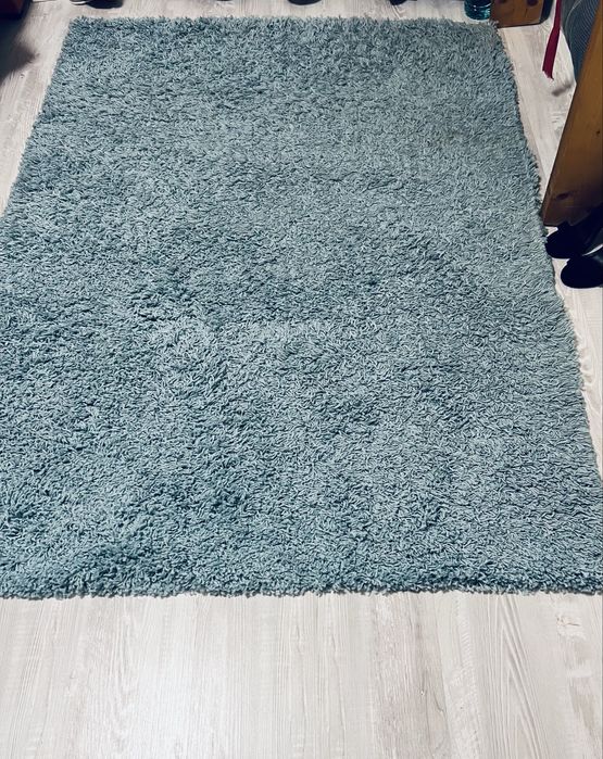 Covor pufos bleu turcoaz albastru 170 cm camera mobila sufragerie