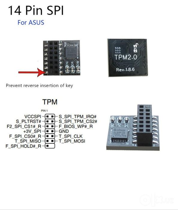 TPM 2.0 ASUS 14Pin SPI модуль шифрования