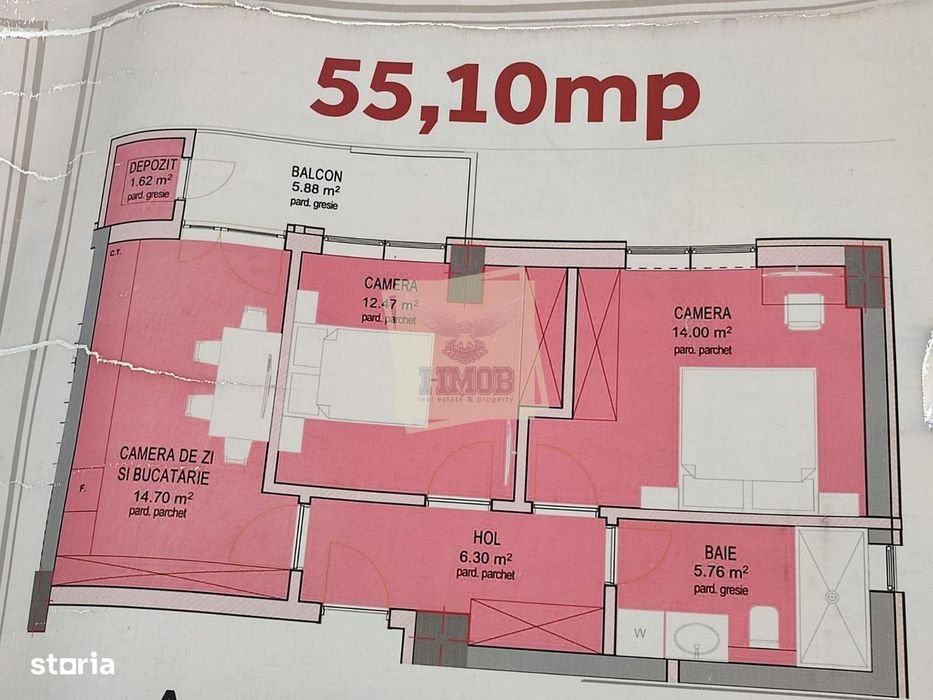 Apartament intabulat cu 3 camere etaj 2 balcon si parcare pe Doamna St