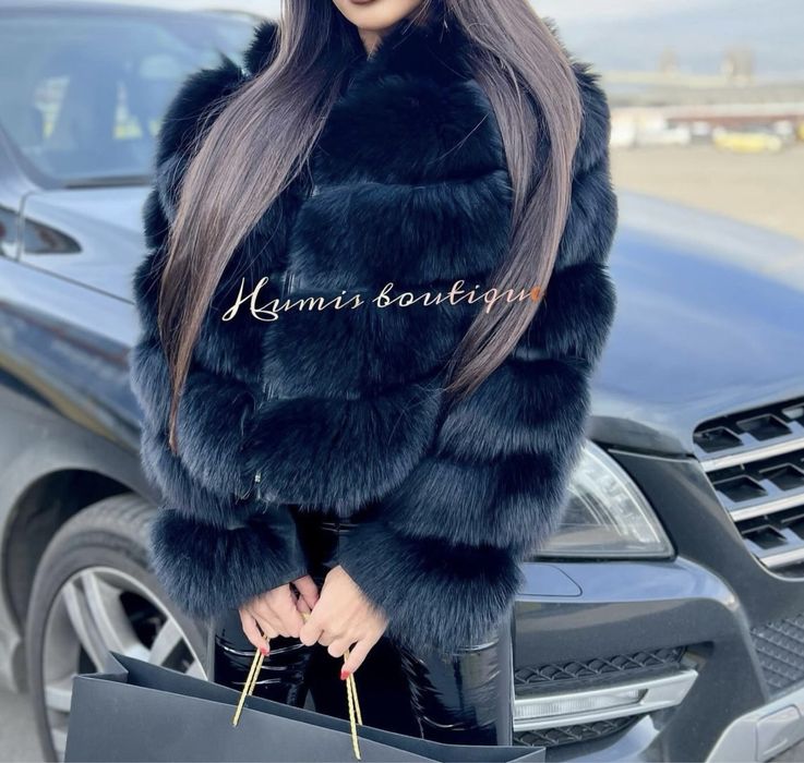 Черно кожено яке с естествен пух