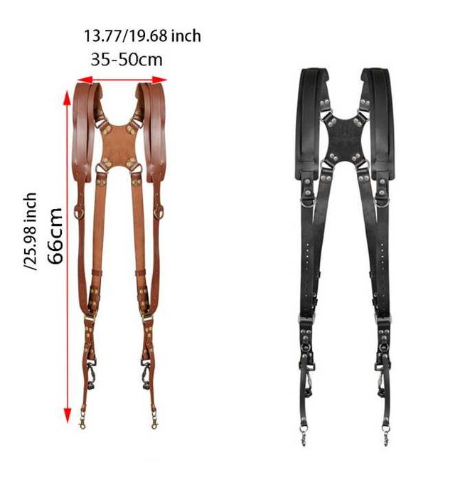 Кожен двоен ремък , ремък за два фотоапарата / Canon , Nikon , Sony