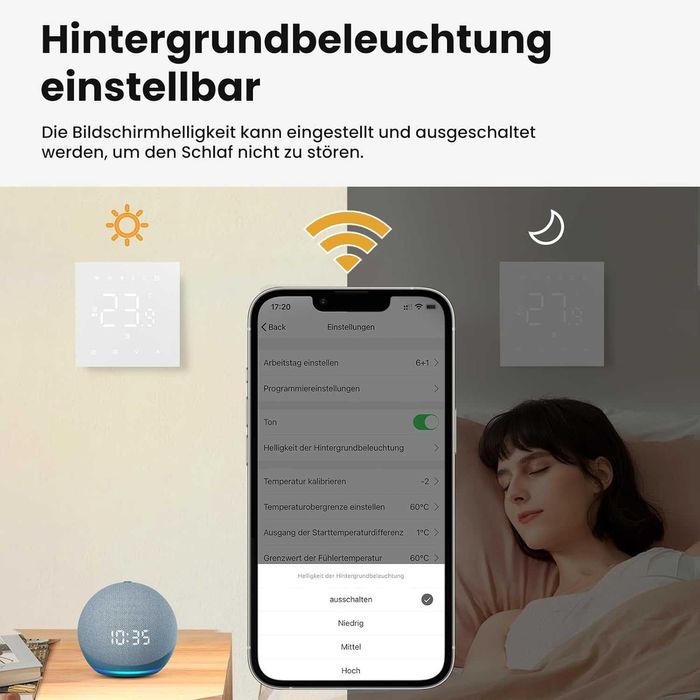 Termostat electric inteligent MIUCDA WT410-16A-W WiFi,încălzire electrica prin pardoseală,digital cameră,compatibil Alexa,Google Home Smart Life Tuya