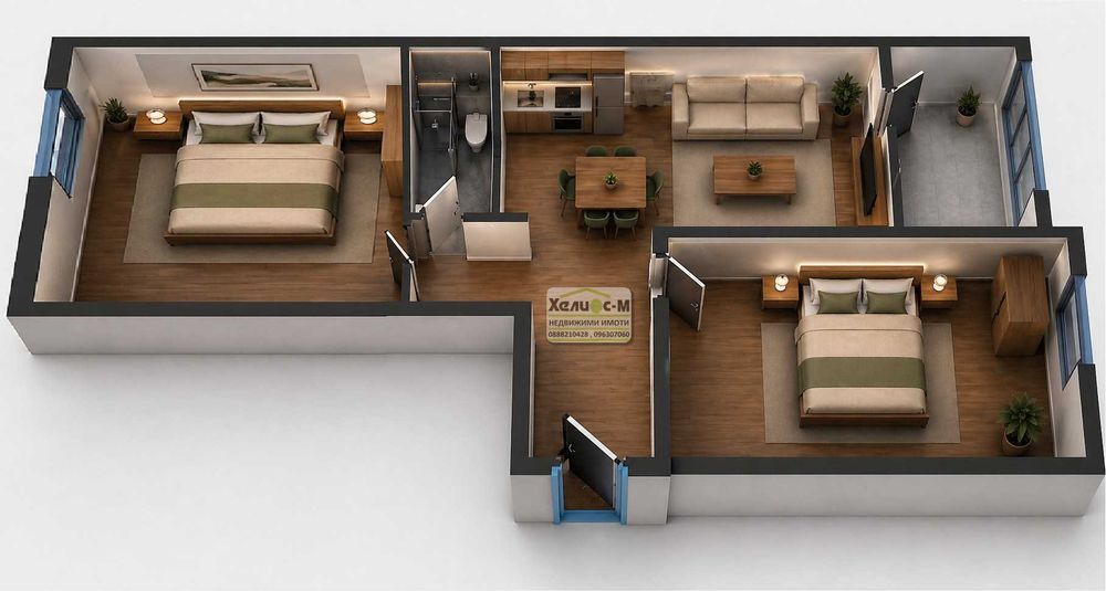 Двустаен, тухлен, апартамент в кв.Младост 2, гр.Монтана