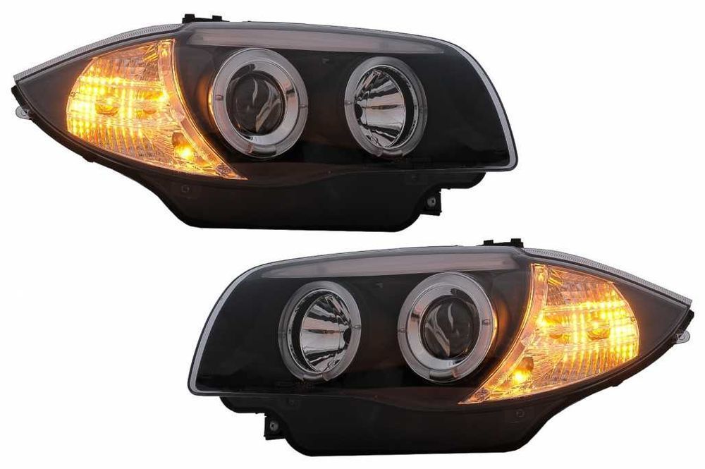 Faruri Angel Eyes BMW Seria 1 E81 E82 E87 E88 (2004-2011) Negru