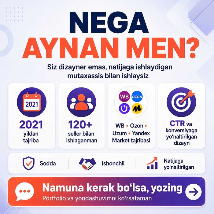 INFOGRAFIKA xizmati. UZUM, YANDEX, OZON kartochkalari faol sotuvi