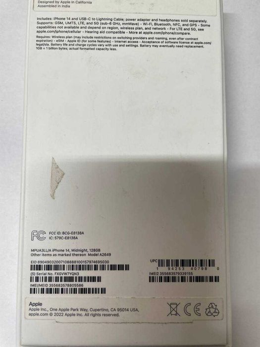 Apple iPhone 14, 128Gb 98% (г.Алматы 715090)