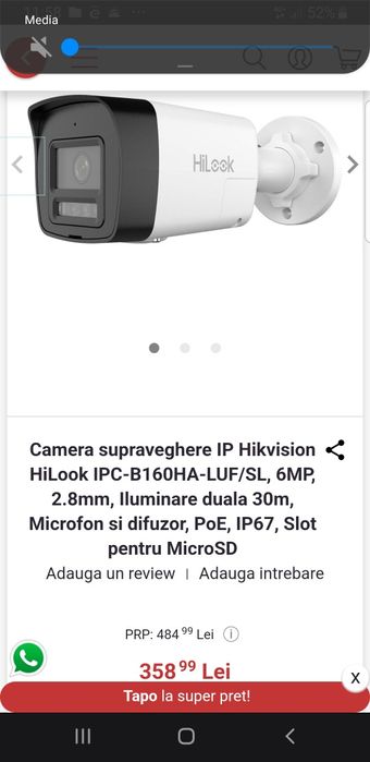 Sistem supraveghere video Hikvision IP cu POE,sigilat, cu 4 camere video de6