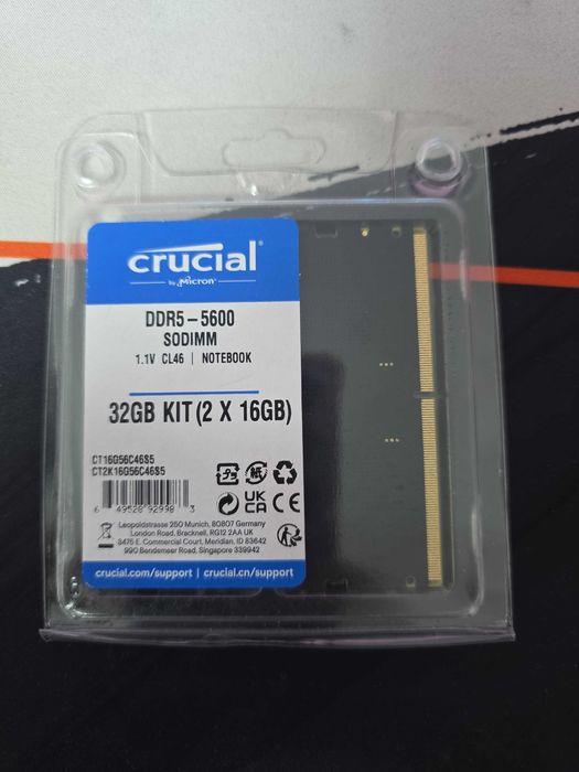 Kit 32GB DDR5 SODIMM Crucial 5600MT/CL46