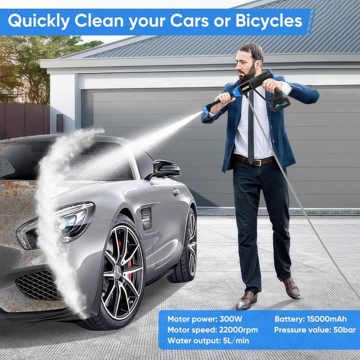 Акумулаторна водоструйка 48V – Пистолет за миене с LCD дисплей и 6 реж