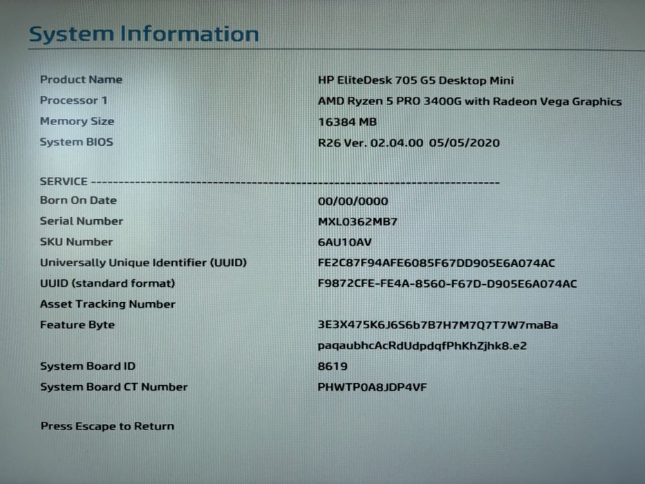 Mini Pc Hp 705 g5 Ryzen 5 3400G 16 gb ram , windows 11