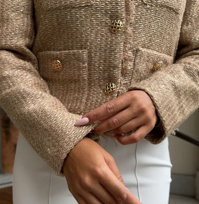 Жакет пиджак твидовый укороченный