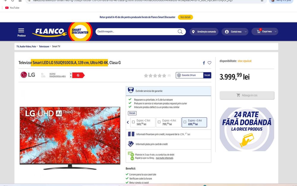 TV Smart LED LG 55UQ91003LA, 139 cm, Ultra HD 4K
