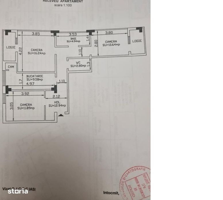 Etaj 1-Podul de Fier Intersectie-3C  Decomandat-doua bai-bloc pe cadre