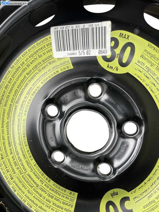 Janta Roata Rezerva Slim 5x112 T125 70 R16 16 3,5Jx16 H2 ET25,5 Volkswagen Golf PLUS 2004 - 2013 Cod 1K0601027S 1K0601027AL [B4223]