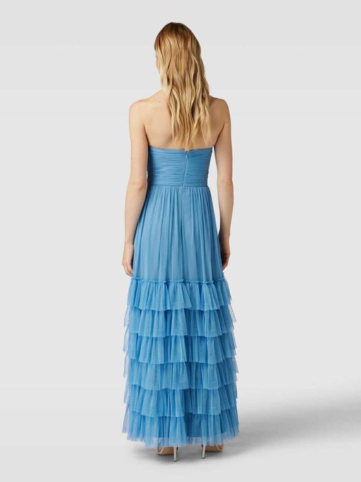 Официална дълга рокля тюлена с тюл синя lace&beads